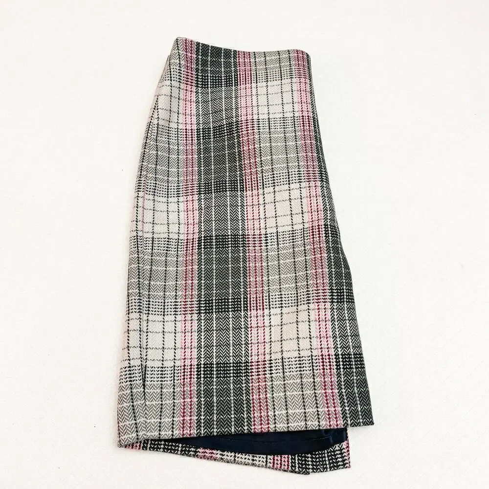 Talbots Plaid Wool Pencil Skirt Gray Pink Size 14